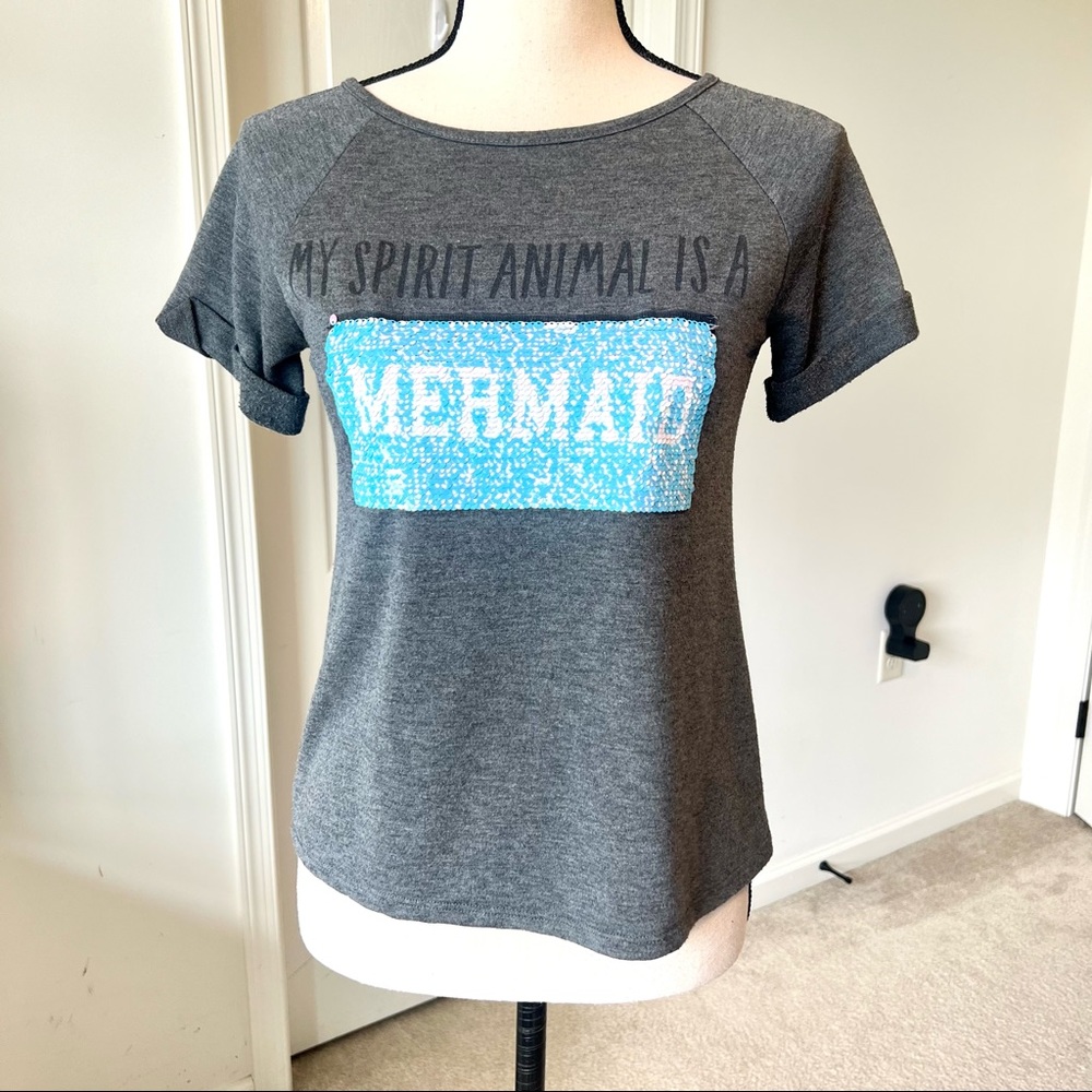 TEN SIXTY SHERMAN Girls Mermaid Spirit Animal Reversible Sequin Top—SZ. Large